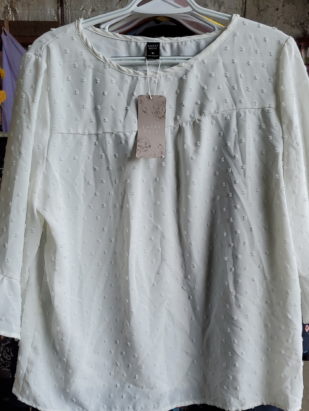 Emery Rose Cream Textured Long-Sleeve Blouse